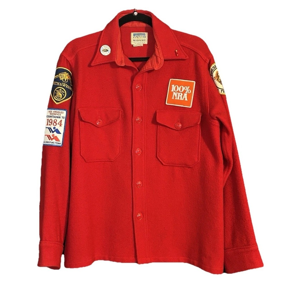 Vintage 1950s Montgomery Ward Western Field Red Wool Hunting Jacket Mens Sz L